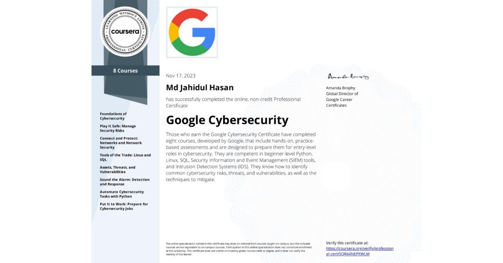 Cybersecurity Goole & Coursera